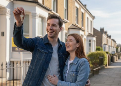 First time buyers getting their keys to their new home